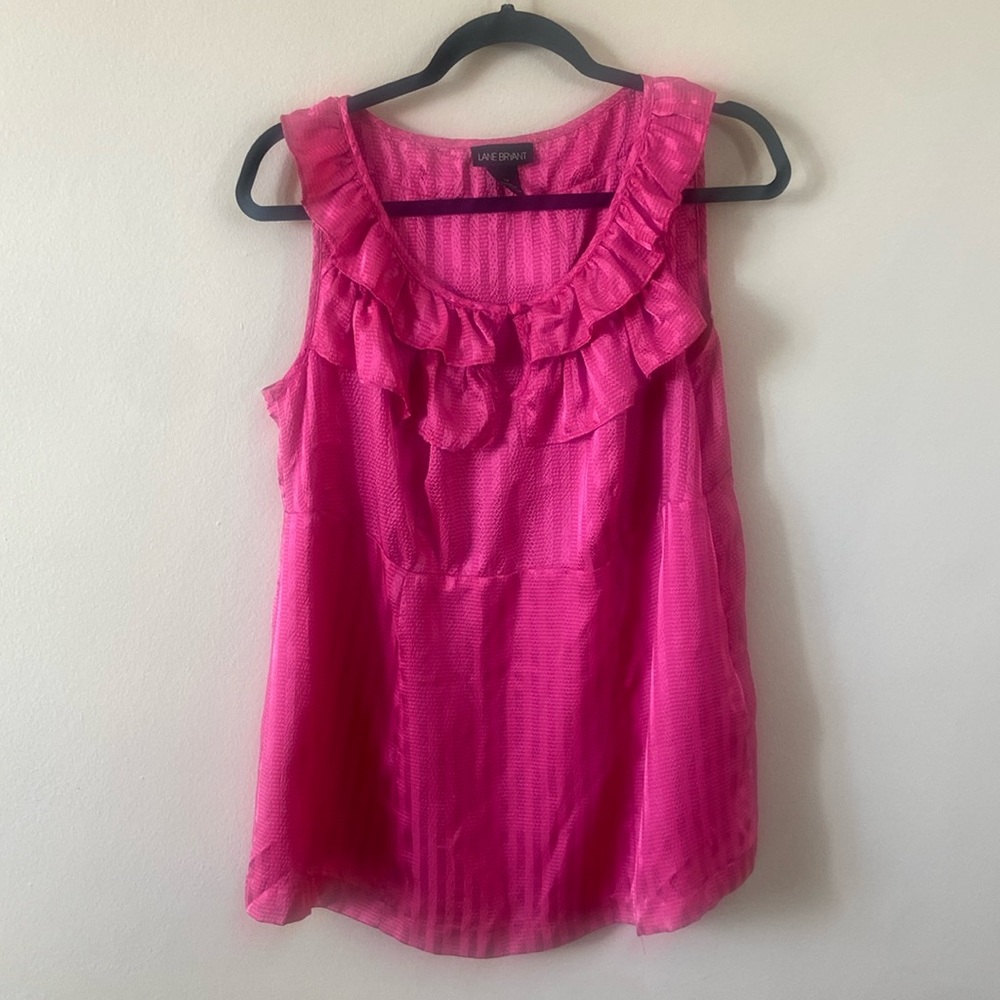 Lane Bryant Hot Pink Ruffle Neck Cutout Sleeveless Blouse Zip Side Top Plus 14